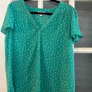 LOFT Green Polka Dot Blouse